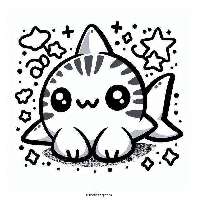 Chibi Shark Coloring Page With Stars