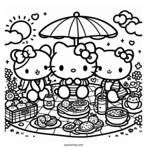 Sanrio Coloring Pages Of Friends At A Picnic