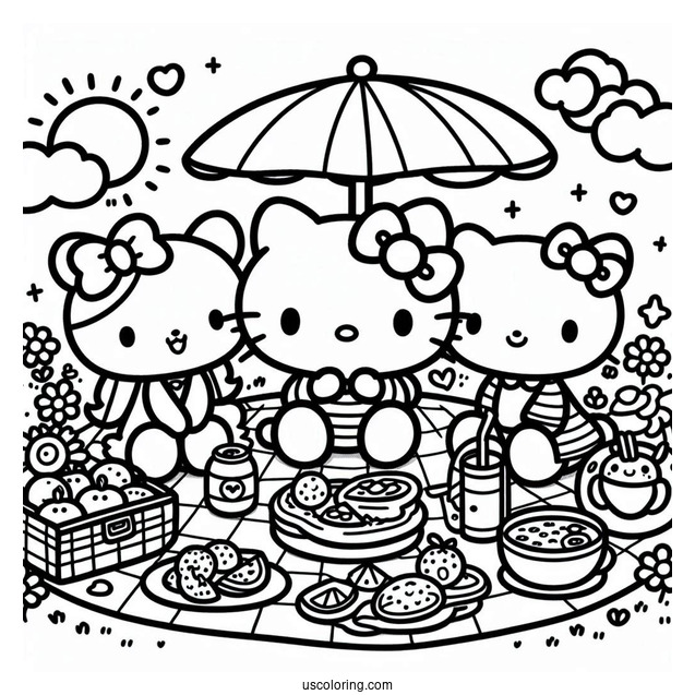 Sanrio Coloring Pages Of Friends At A Picnic