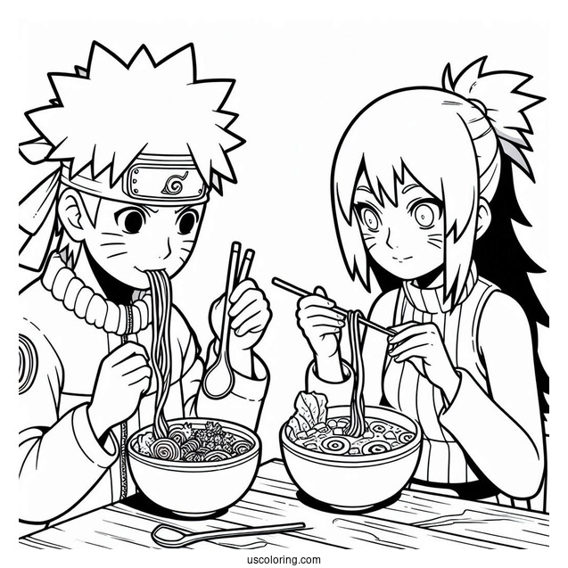 Easy Iruka And Naruto Coloring Page Eating Ramen For Kids