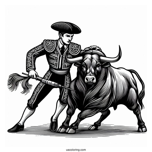 Matador With Fighting Bull Coloring In