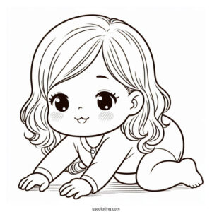 Baby Coloring Page Crawling On The Floor For Kids