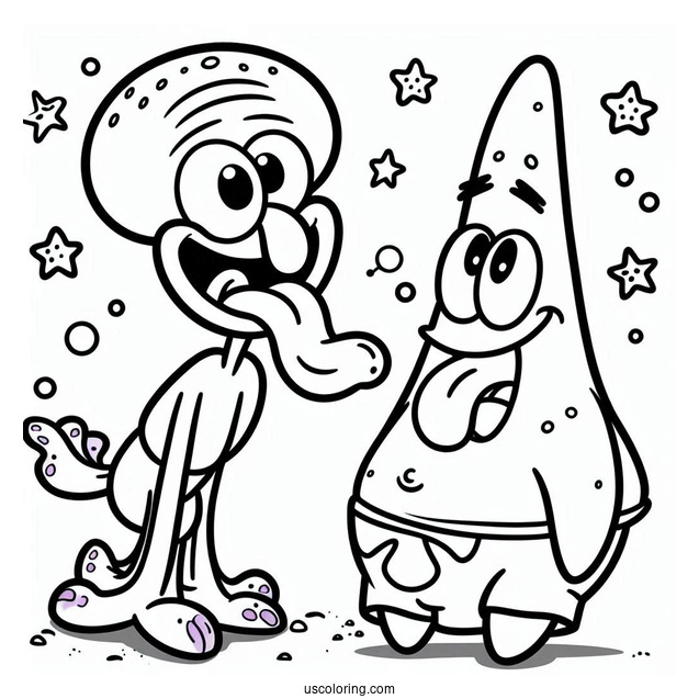Patrick Star Coloring Page Sticking Tongue Out At Squidward