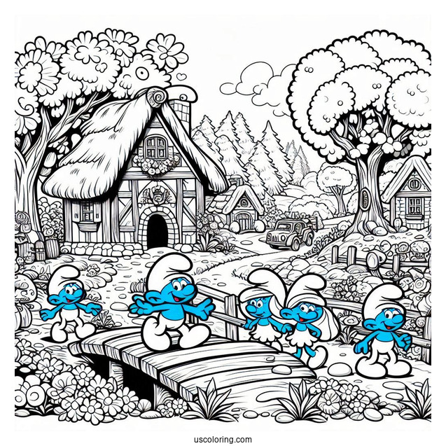 Detailed Smurf Village Coloring In