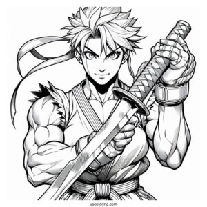 Street Fighter Coloring Page Of Ibuki Holding Kunai In Both Hands