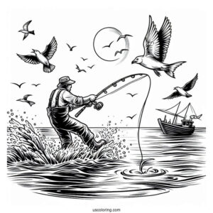 Fishing Coloring Page Of Jumping Out Of The Water