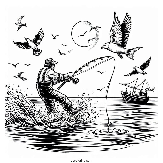 Fishing Coloring Page Of Jumping Out Of The Water
