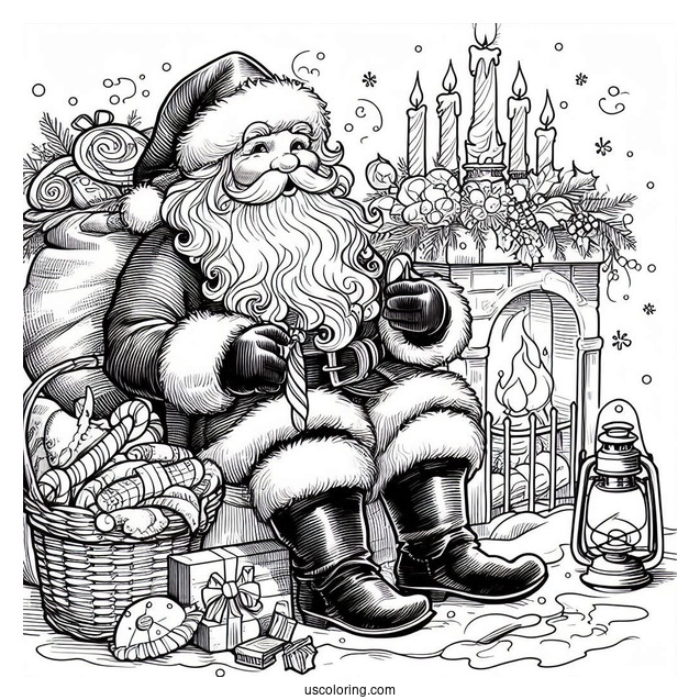 Coloring Page Of An Old Fashioned Santa