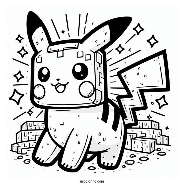 Minecraft Pikachu Coloring Sheet