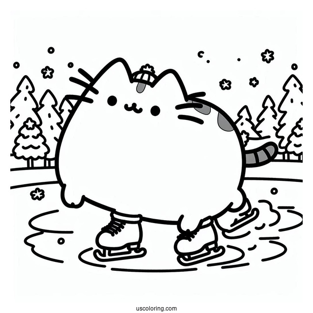 Pusheen Ice Skating During Winter
