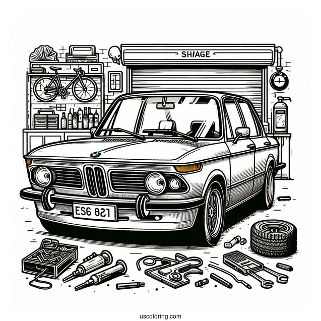BMW Coloring Page 2002tii In Garage For Kids
