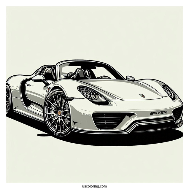 Detailed Porsche Coloring Page 918 Spyder Wide