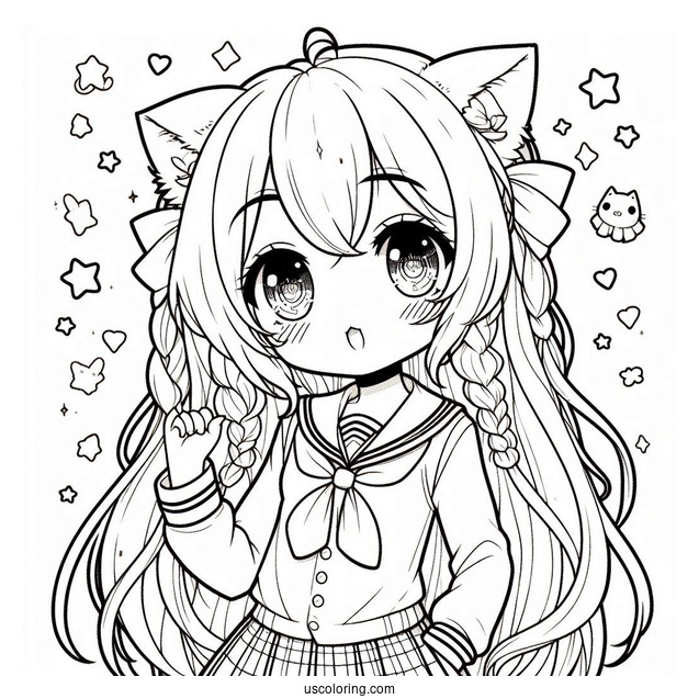 Chibi School Girl With Cat Ears
