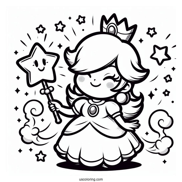 Rosalina Coloring Page Smiling While Holding Star Wand