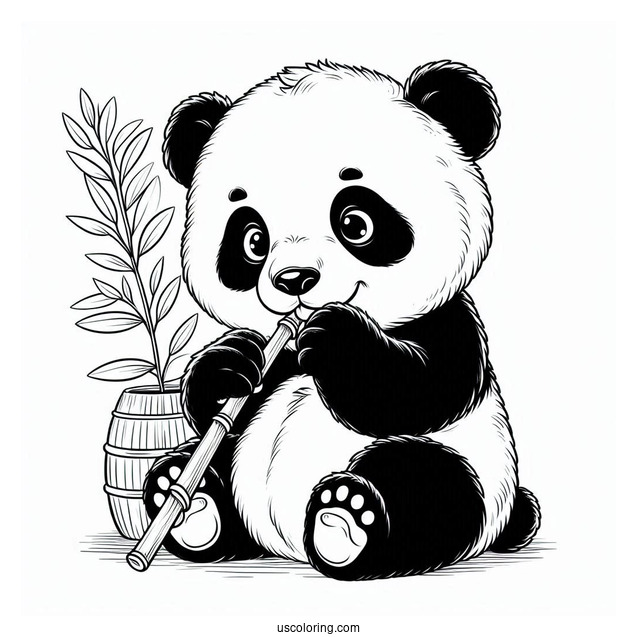 Baby Panda Eating Bamboo Coloring Page