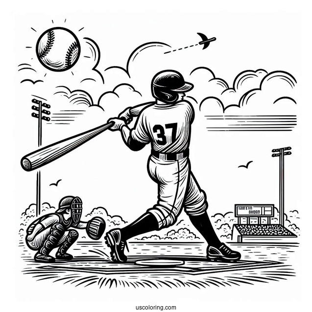 Baseball Batter Hitting a Home Run To Color