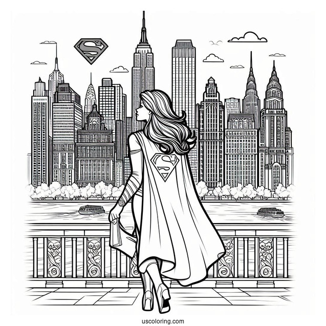 Supergirl Coloring Page In New York City For Kids