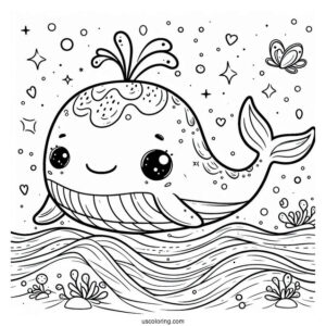 Cute Coloring Page Cartoon Whales Swimming In The Ocean