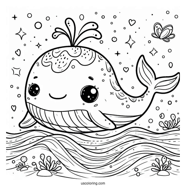 Cute Coloring Page Cartoon Whales Swimming In The Ocean