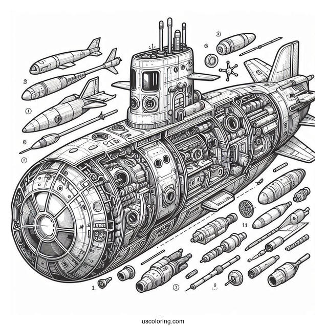 Submarine Coloring Page Internal Parts