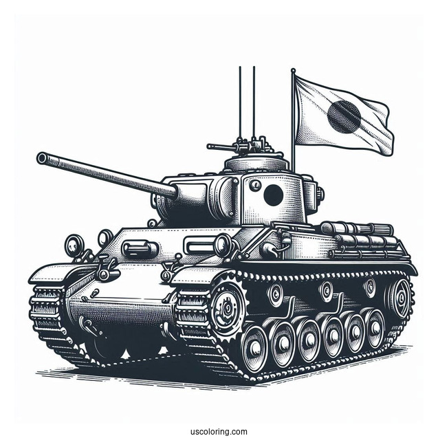 Type 90 Tank With Gunners and Japanese Flag