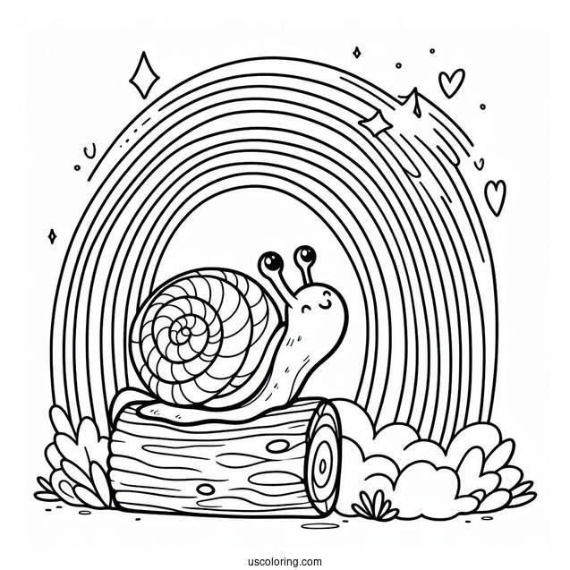 Snail Climbing Up A Rainbow Coloring Page For Kids