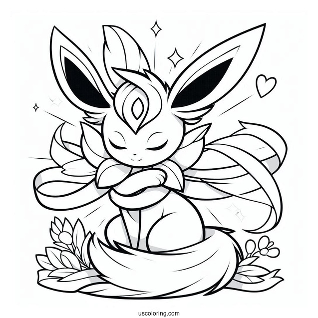Sylveon Coloring Page Hugging Espeon With Ribbons
