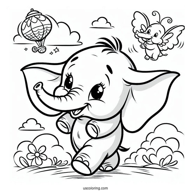 Easy Coloring Page Of Dumbo The Elephant