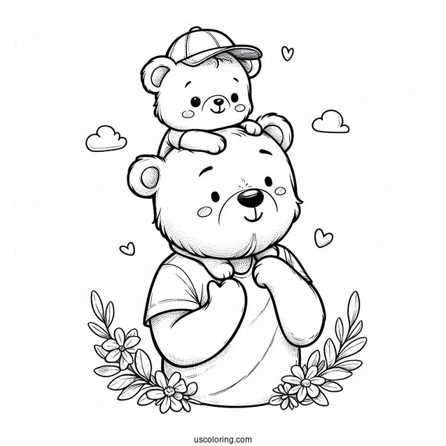 Baby Bear On Papa Bear's Shoulder On Father s Day Coloring Page For Kids