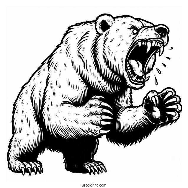 Scary Bear Coloring Page Roaring While Standing