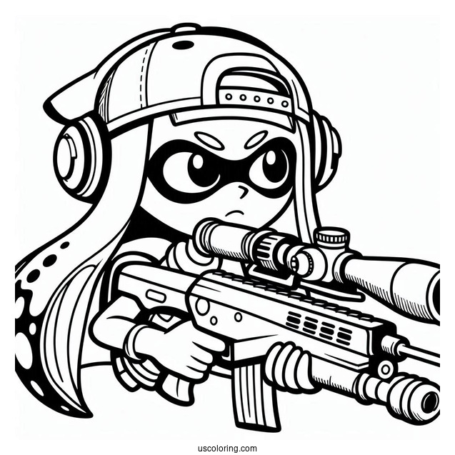 Splatoon Coloring Page Of Agent 3 With Crossbow And Squad