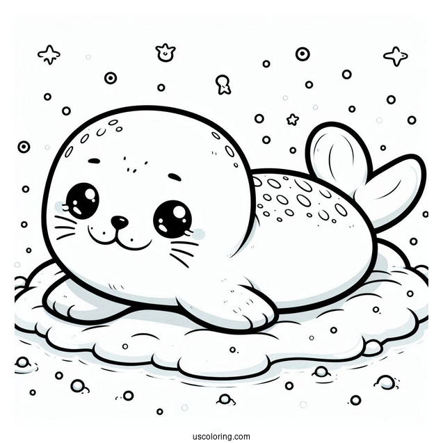 Kawaii Seal Coloring Page Lying On Snow
