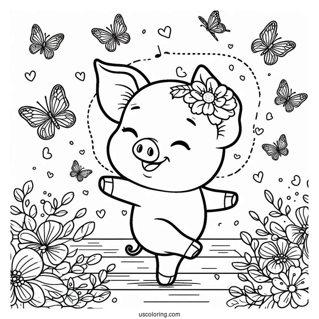Piglet Coloring Page Dancing With Butterflies
