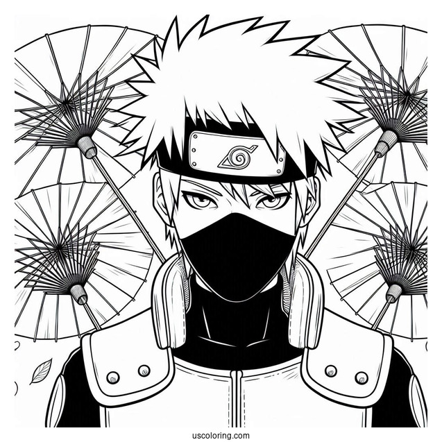 Kakashi Coloring Page Of Minato Holding Japanese Umbrellas
