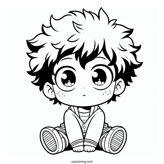 Cute Baby Izuku Midoriya Deku Coloring Page For Preschoolers