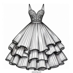 Formal Backless Dress Coloring Page With Tiered Skirt