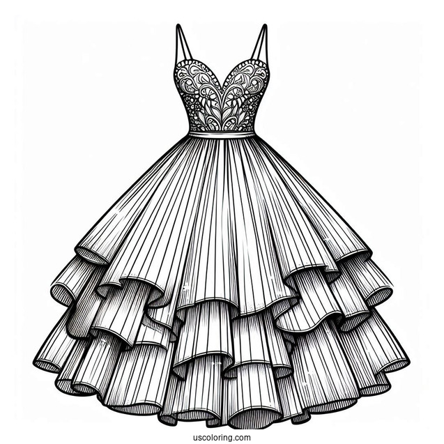 Formal Backless Dress Coloring Page With Tiered Skirt