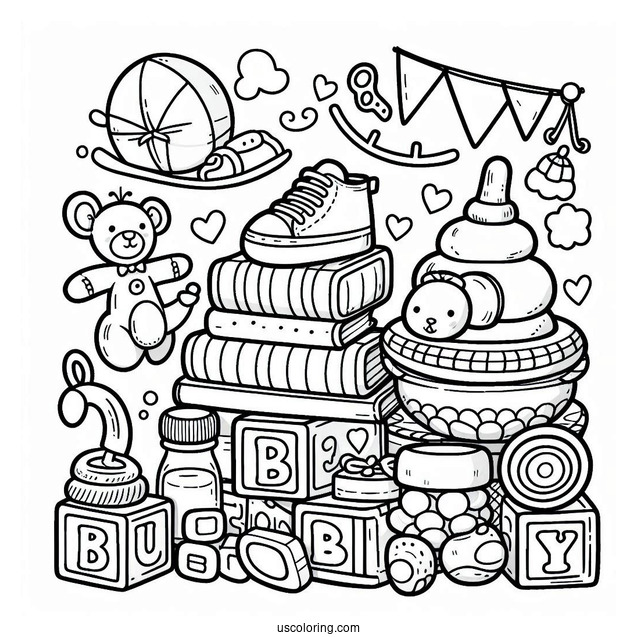 Baby Coloring Page Of Toys Alphabet Blocks And Rock A Stack