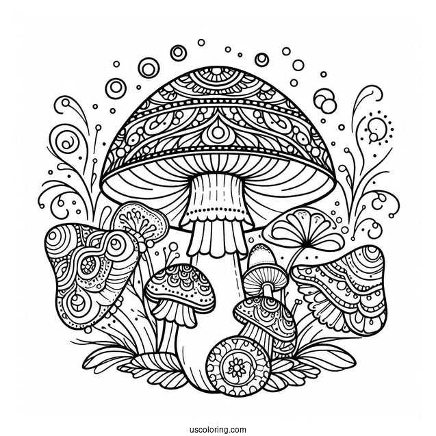 Complex Mushroom Coloring Page Mandala