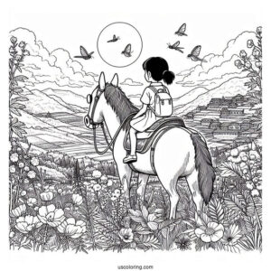 Studio Ghibli Coloring Page of Grave Of The Fireflies Setsuko On Seita's Back