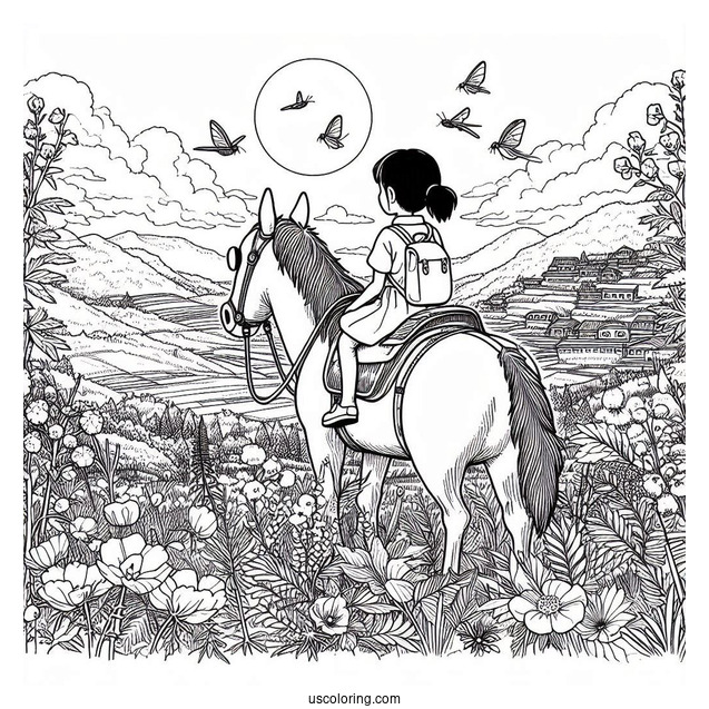 Studio Ghibli Coloring Page of Grave Of The Fireflies Setsuko On Seita's Back