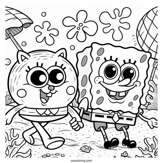 Sandy And SpongeBob Playing Together