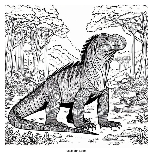 Iguanadon In The Forest Coloring Sheet