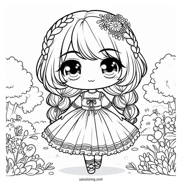 Chibi Girl In A Pretty Dress Walking In Nature