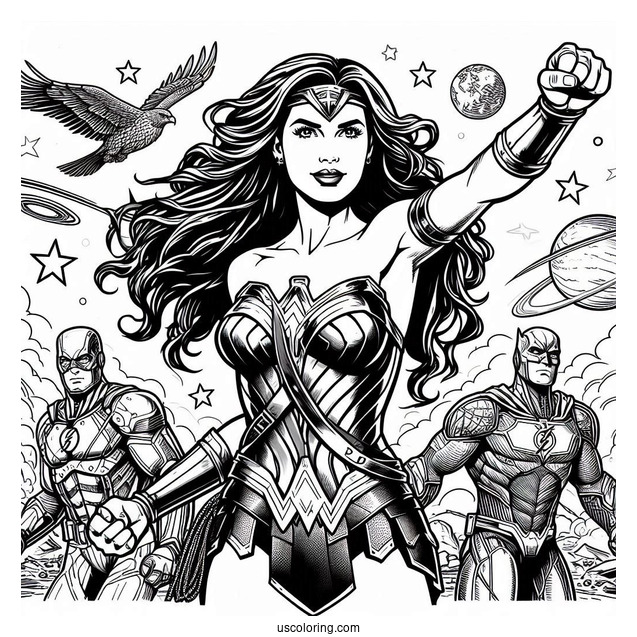 Realistic Justice League Coloring Page Wonder Woman