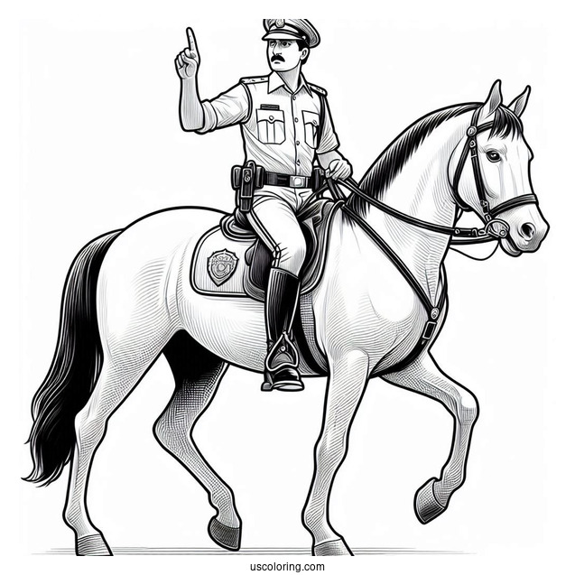 Mounted Police Officer On Horse To Color