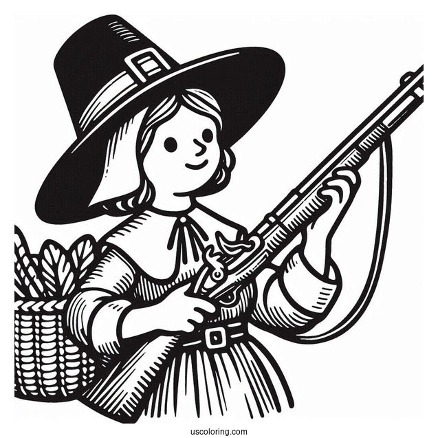 Simple Pilgrim Coloring Page With A Musket For Kids