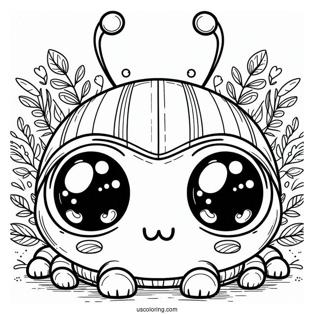 Kawaii Beetle Coloring Page With Large Eyes For Preschoolers