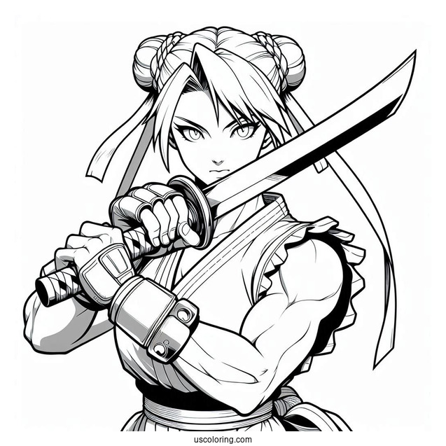 Street Fighter Coloring Page Of Ibuki Holding Kunai In Both Hands