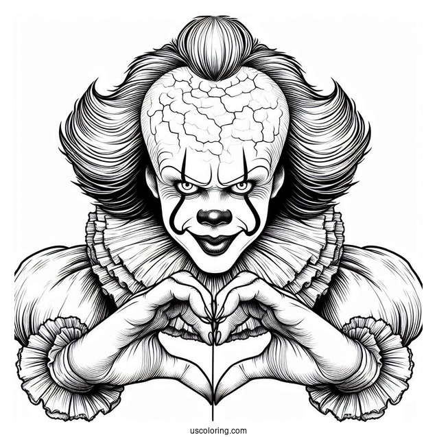 Detailed Pennywise Coloring Page Making A Heart Shape With His Hands